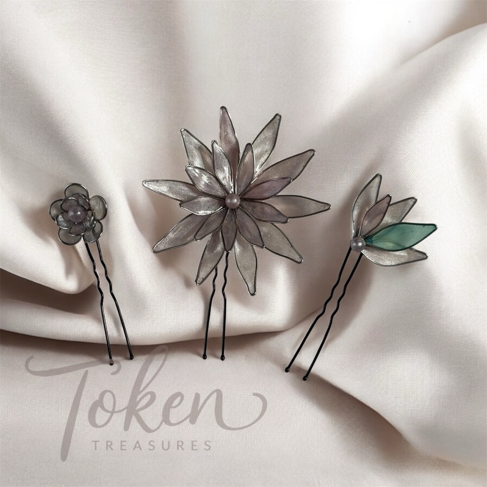 Floral Hair Pins with Pearl Accents